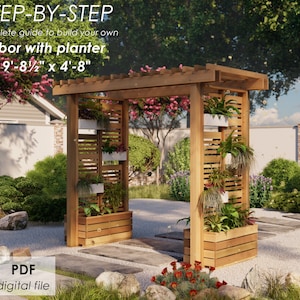 Garden arbor with planter 9'-8 1/2" x 4'-8" DIY plans with imperial measurements, step-by-step guide