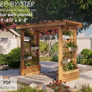 Garden arbor with planter 9'-8 1/2" x 4'-8" DIY plans with imperial measurements, step-by-step guide