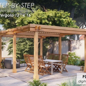 Pergola 12'x16' DIY plans, a step-by-step guide in pdf format with imperial measurements