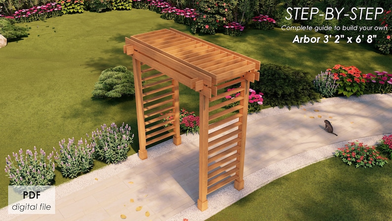 Garden wood arbor plans 3' 2 x 6' 8, STEP-BY-STEP guide, pdf digital file, imperial dimensions image 5