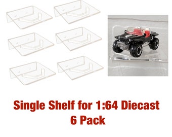 6 Pack Mini Shelves, for Diecast 1:64, Double Tape, Hot Wheels, Matchbox and more