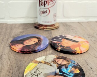 Custom Made Plexiglass Round Coasters Family Photo, or any theme ideal for Valentines Day