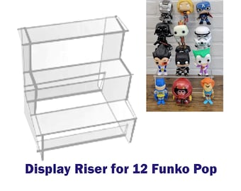 Plexiglasdisplayhöjare, 3 steg, passar 12 Funko Pop, perfekt för Ikea Detolf