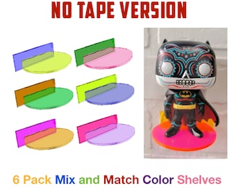 6 Pack Shelves for Unboxed Funko Pop Floating Stands Neon Mix and Match No Tape Version