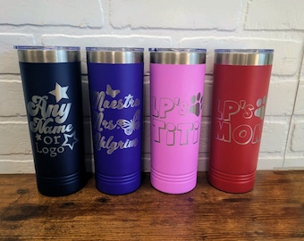 22 oz. Skinny Tumbler with Slider Lid Any Name or Logo