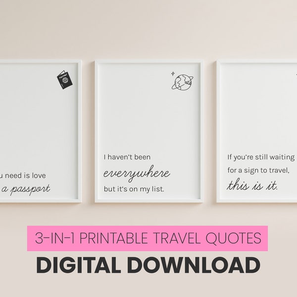 Minimalist Travel Quotes Pack, 3-in-1 Printable Quotes