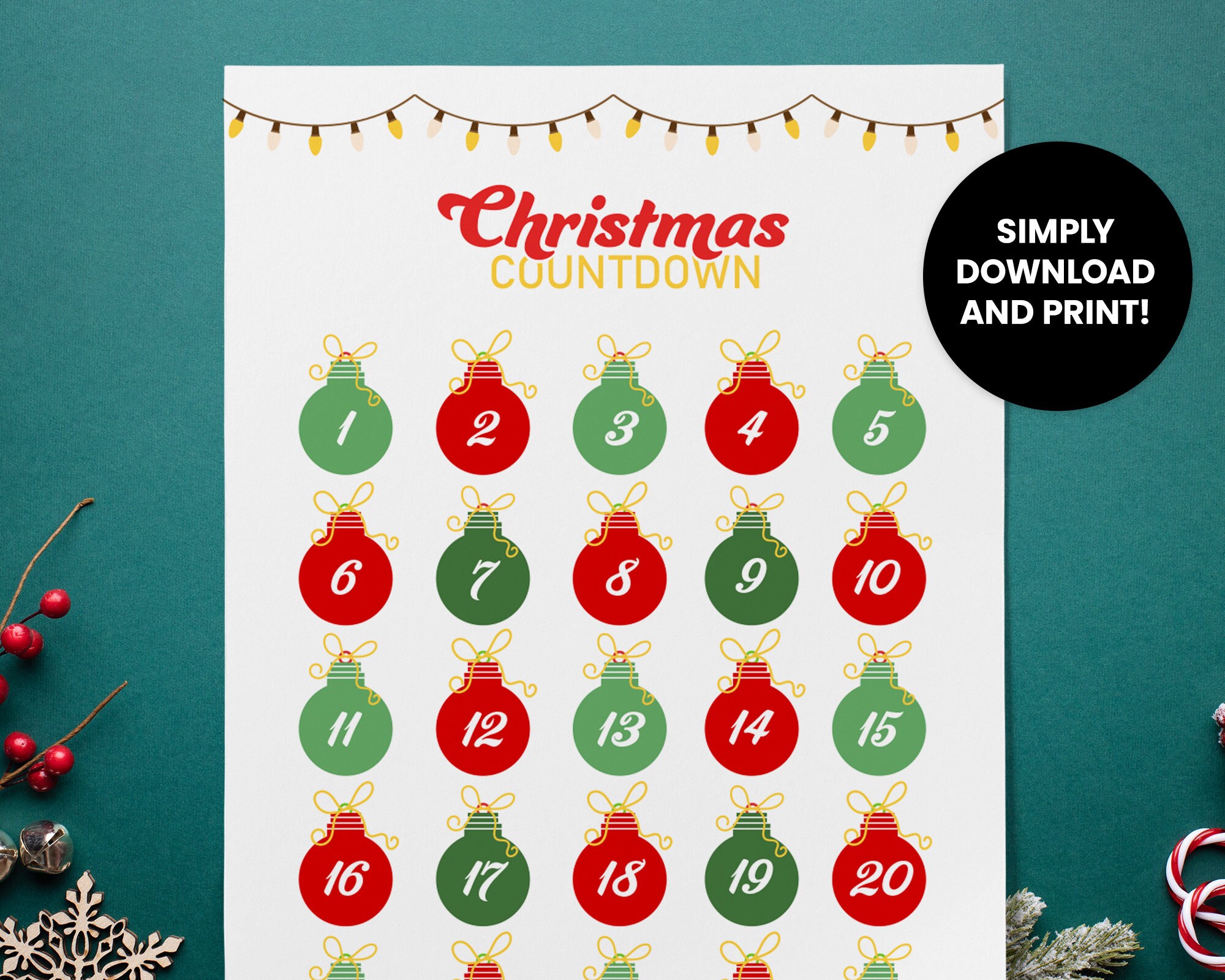 25 Days Until Christmas Countdown Printable Etsy