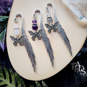 Customizable butterfly bookmarks, natural stone bookmarks, personalized bookmarks, amethyst metal bookmarks, bookmark gift