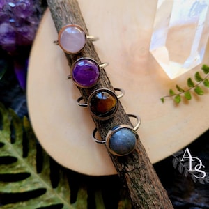 adjustable ring natural stone amethyst ring stainless steel ring labradorite ring adjustable ring rose quartz ring quartz ring