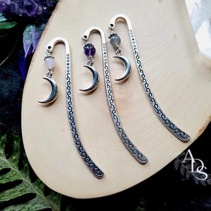 Moon bookmark natural stone small metal bookmark moon bookmark amethyst bookmark moon gift personalized bookmark custom gift
