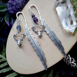 Large customizable deer feather bookmark metal bookmark amethyst bookmark deer bookmark amethyst gift labradorite bookmark