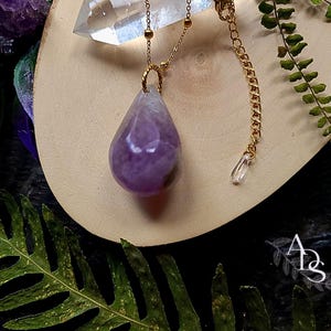 amethyst necklace natural stone pendant real amethyst jewelry amethyst pendant Christmas gift idea stone drop pendant