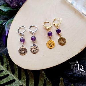 Customizable natural stone eye earrings stainless steel sleeper earrings amethyst amethyst earrings gift