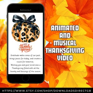 GEANIMEERDE DANKKAART, muzikale gelukkige Thanksgiving-groet, geanimeerde video voor telefoons, e-card herfstpompoen, digitale Thanksgiving-kaart