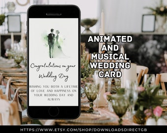 WEDDING DAY CARD, animated and musical, happy couple, wedding cards, congratulations card, congratulations on your wedding day cards