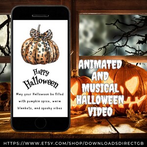 TARJETA ANIMADA DE HALLOWEEN, saludo musical de feliz halloween, video animado para teléfonos, regalos de halloween para ella, regalos de halloween para él