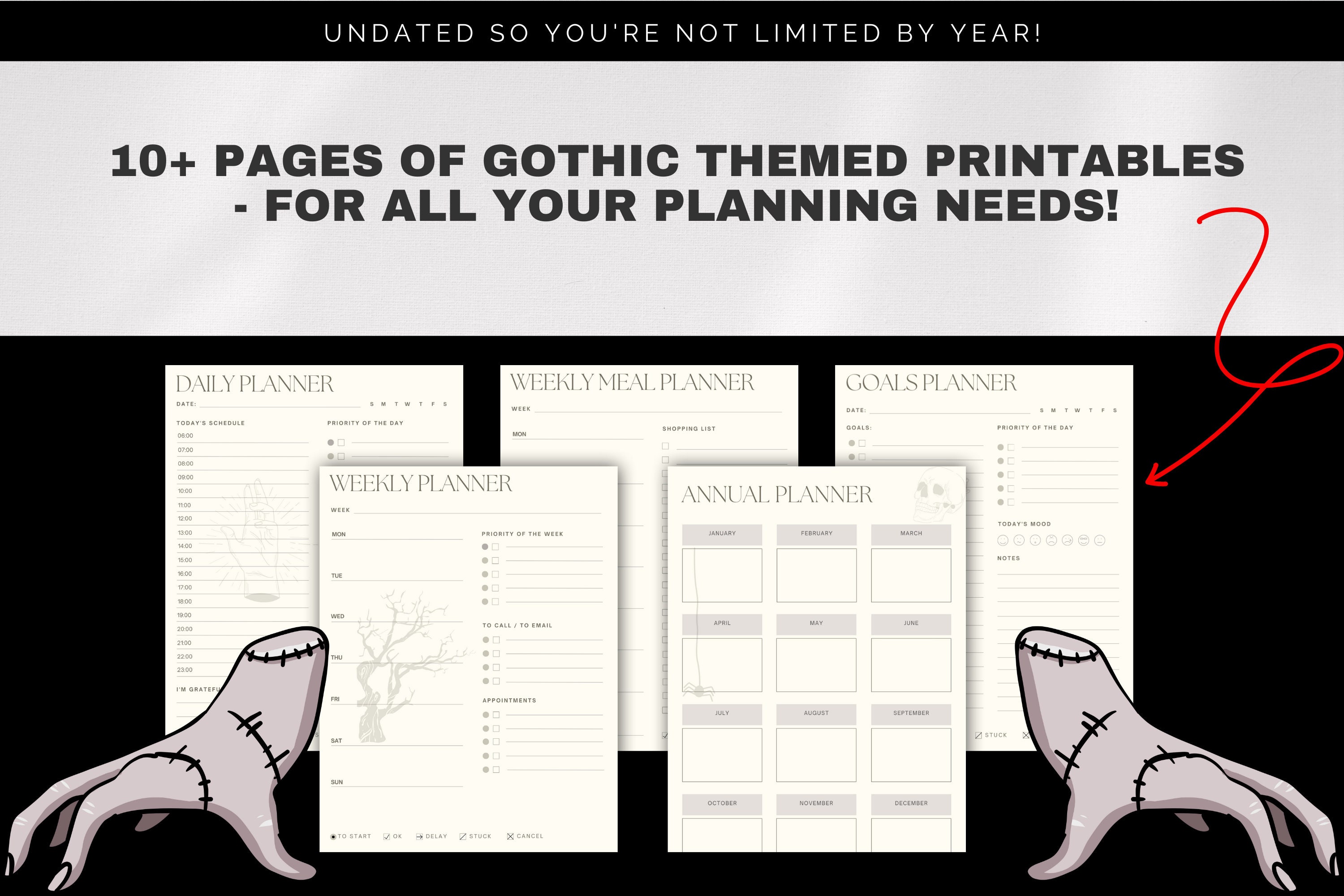 UNDATED GOTHIC PLANNER Printable Journal for Teenagers Gift - Etsy