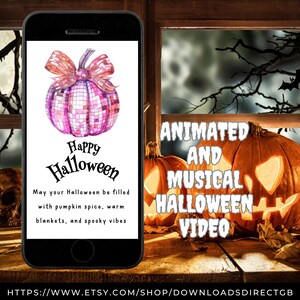 CARTÃO ANIMADO DE HALLOWEEN, saudação musical de feliz Halloween, vídeo animado para telefones, presentes de Halloween para ela, presentes de Halloween para ele