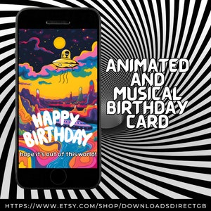 CARTÃO DE FELIZ ANIVERSÁRIO, cartão eletrônico animado, cartão eletrônico musical, cartão eletrônico alienígena, cartão eletrônico ufo, enviar por texto, enviar por e-mail, cartão de aniversário em vídeo, cartão geek