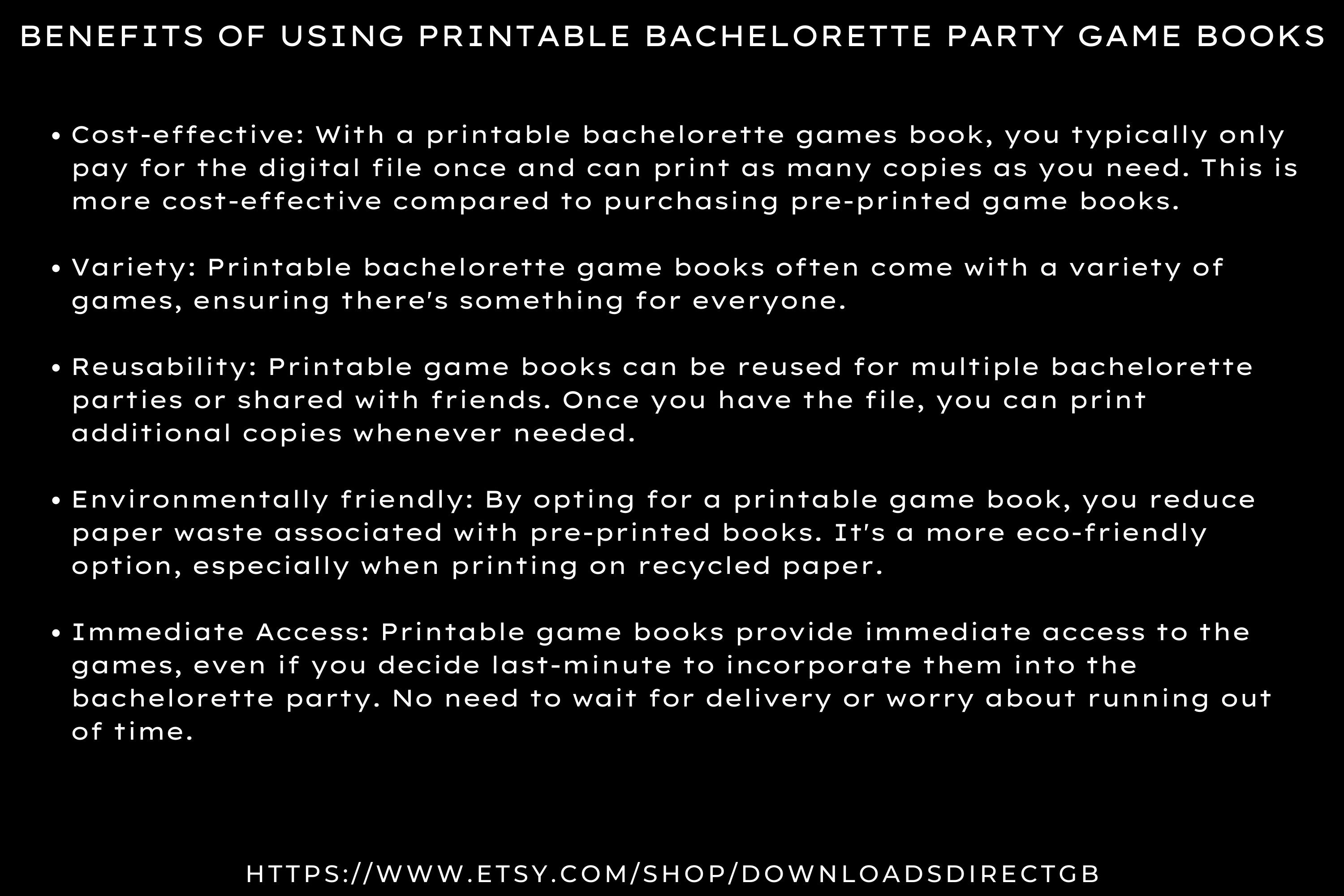 BACHELORETTE PARTY GAMES, Instant Download Ebook, Printable Book, Hen