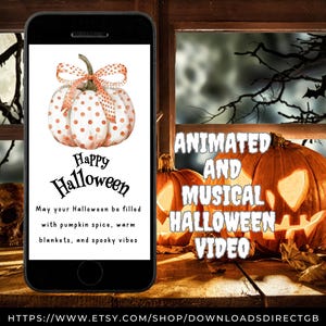 CARTÃO ANIMADO DE HALLOWEEN, saudação musical de feliz Halloween, vídeo animado para telefones, presentes de Halloween para ela, presentes de Halloween para ele