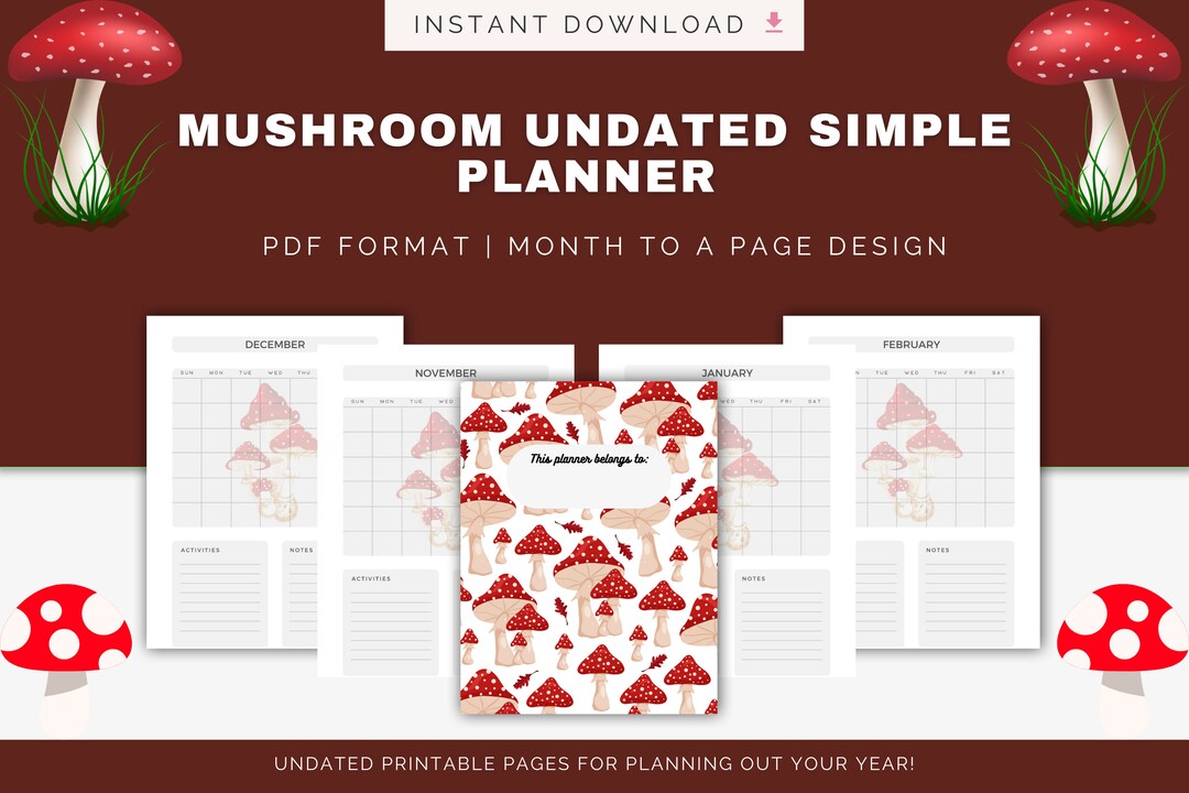 UNDATED MUSHROOM PLANNER, Printable Journal for Teenagers and Ideal ...