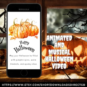 CARTÃO ANIMADO DE HALLOWEEN, saudação musical de feliz Halloween, vídeo animado para telefones, presentes de Halloween para ela, presentes de Halloween para ele