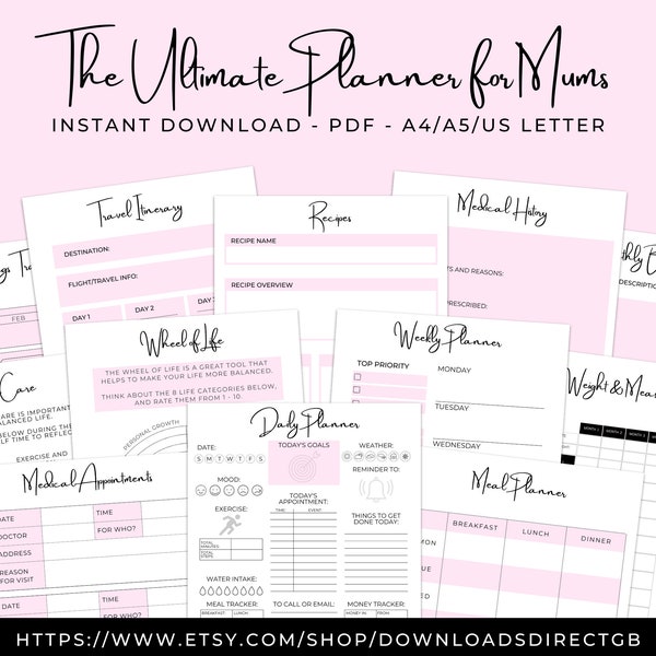 ULTIMATE MUM PLANNER, printable bundle, gift for her, gift for mum, gift for mom, gift for mummy, gift for mommy, household management