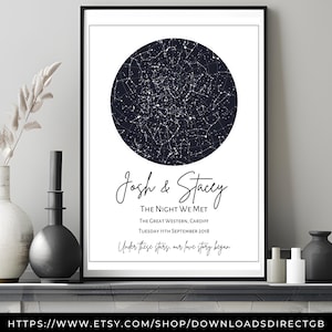 MAPA ESTELAR PERSONALIZADO, mapa estelar imprimible, la noche en que nos conocimos, póster de mapa estelar, para ella, regalo de aniversario para él, impresión del cielo nocturno, regalo personalizado