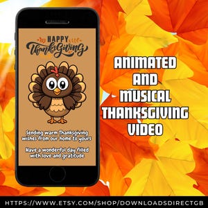 GEANIMEERDE DANKKAART, muzikale gelukkige Thanksgiving-groet, geanimeerde video voor telefoons, e-card dankbaarheid herfst, digitale kalkoenkaart