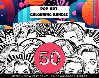 POPART COLOURING BUNDLE, adult coloring book, adult colouring pages, printable coloring gifts for mom, pop art retro gift for women