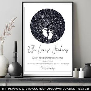 MAPPA STELLARE PERSONALIZZATA, mappa stellare stampabile, notte in cui sei nato, stampa personalizzata per neonati, regalo per neo-genitori, mappa stellare per cameretta dei bambini, regalo personalizzato