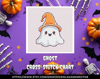 PRINTABLE EMBROIDERY CHART, cross stitch pattern, cross stitch kit, downloadable pattern, kawaii cross stitch, cute halloween cross stitch