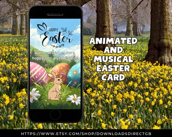 HAPPY EASTER CARD, animated ecard, musical ecard, easter bunny e-card, digital easter card, send by text, send by e-mail, video easter card