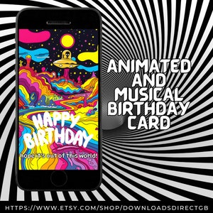 BIGLIETTO DI BUON COMPLEANNO, cartolina elettronica animata, cartolina elettronica musicale, cartolina elettronica aliena, cartolina elettronica ufo, invia tramite SMS, invia tramite e-mail, cartolina d'auguri video, carta geek