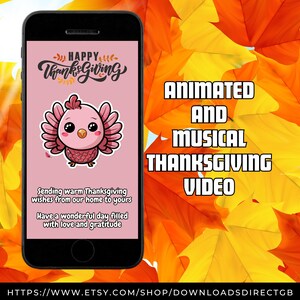 GEANIMEERDE DANKKAART, muzikale gelukkige Thanksgiving-groet, geanimeerde video voor telefoons, e-card dankbaarheid herfst, digitale kalkoenkaart, roze