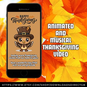 GEANIMEERDE DANKKAART, muzikale gelukkige Thanksgiving-groet, geanimeerde video voor telefoons, e-card dankbaarheid herfst, digitale kalkoenkaart