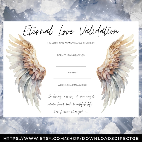 ETERNAL LOVE VALIDATION, certificate of life, baby loss memorial, stillbirth memorial, miscarriage memorial, infant loss, child loss