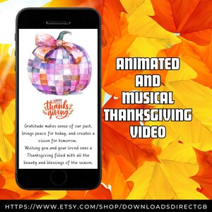 GEANIMEERDE DANKKAART, muzikale gelukkige Thanksgiving-groet, geanimeerde video voor telefoons, e-card herfstpompoen, digitale Thanksgiving-kaart