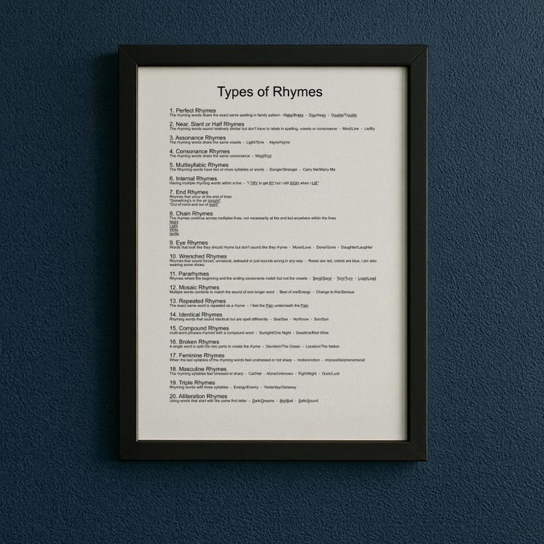Frame Rhyme 20 Types of Rhymes – the Ultimate Songwriter’s Cheat Sheet (PDF+PNG ...