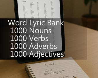 Lyric Word Bank - 4000 Nouns, Verbs, Adverbs and Adjectives PDF Download for Songwriting & Poetry