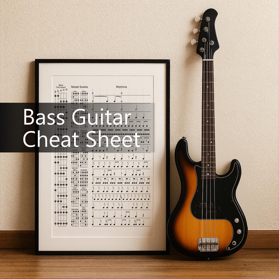 Bass Guitar Cheat Sheet - 4/5-string Fretboard Modal Scales Rhythms ...