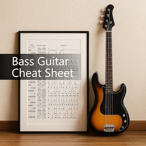 Bass Guitar Cheat Sheet - 4/5-String Fretboard, Modal Scales & Rhythms