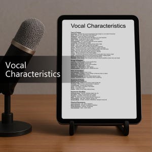 Vocal Characteristics Cheat Sheet, Printable PDF, Descriptive Words for Singers, Songwriters & Producers