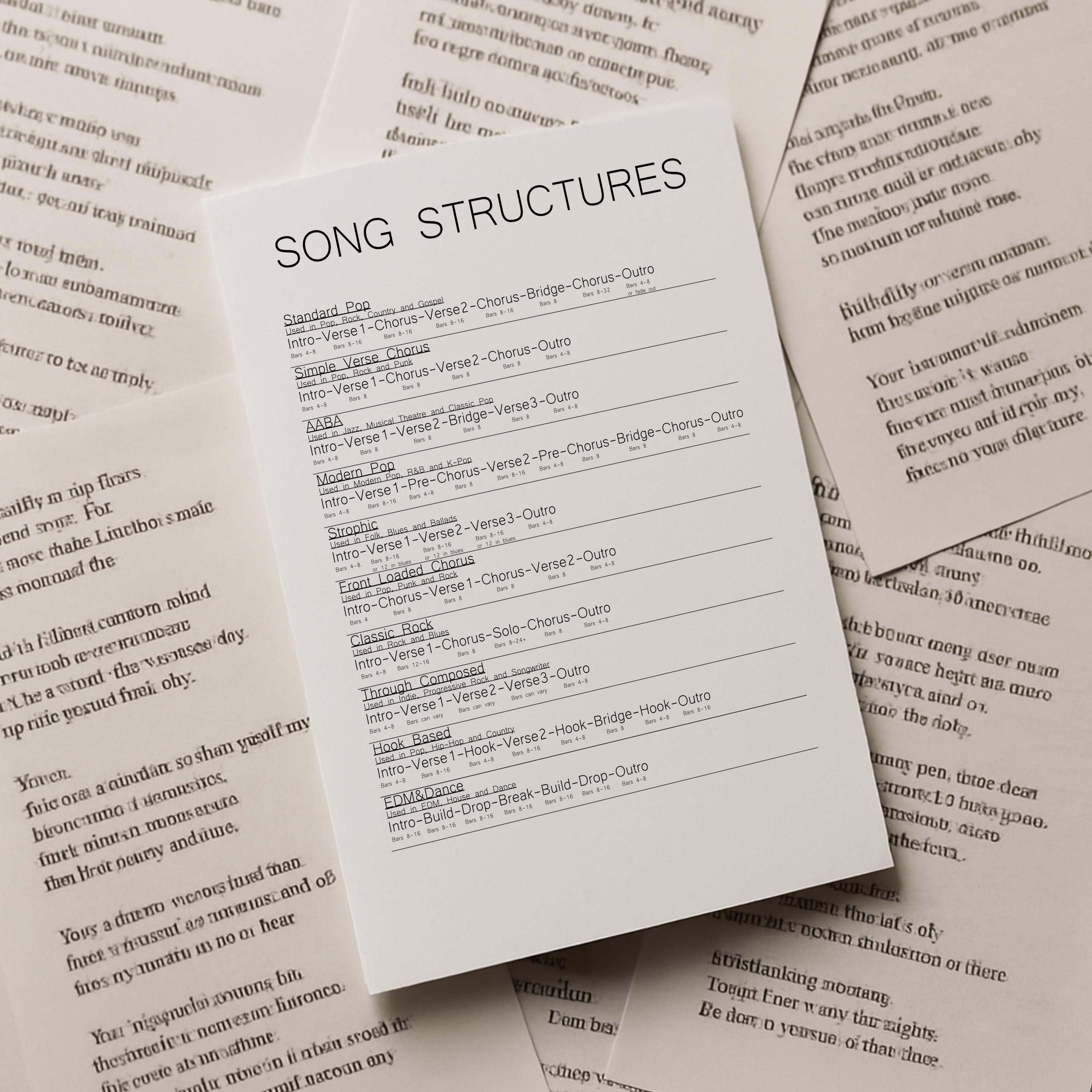 Song Guide Song Structure Guide: Songwriting Chart & Music Theory PDF Downloadable ...