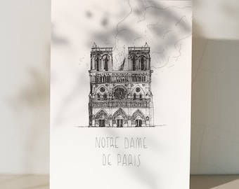 Cathédrale Notre Dame de Paris | Dessin de Paris | illustration  | print encre noire | Art minimaliste et figuratif