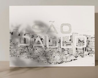 São Paulo | Dessin du Brésil | illustration urbaine et botanique  | print encre noire | Art minimaliste et figuratif