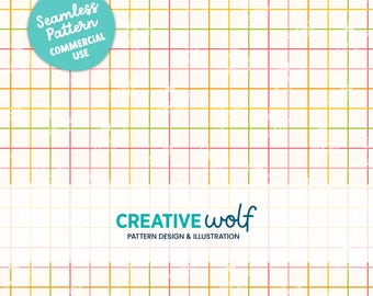 Colourful Grid Seamless Repeat Pattern in Pink, Yellow, Green and Orange