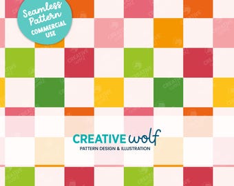Bold and Colourful Checkers Seamless Repeat Pattern in Pink, Orange and Green