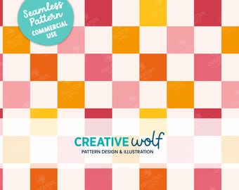 Bold and Colourful Checkers Seamless Repeat Pattern in Pink, Orange and Yellow